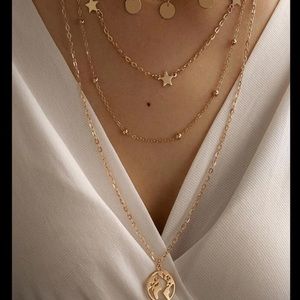 Festival Hippy Map Charm gold layered necklace